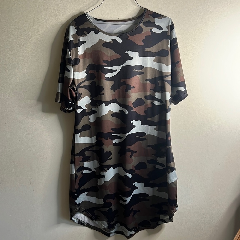 Green Army Print Dress